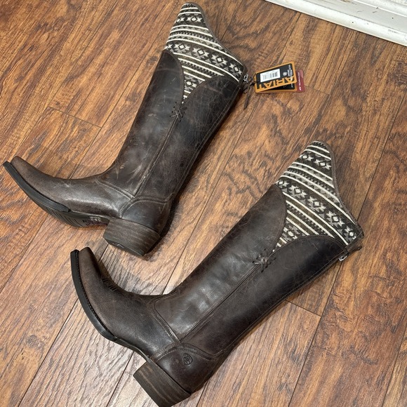 NWT Ariat Caldera Western Brown Leather Boots Womens 8 Aztec Kneehigh Tribal - Picture 6 of 16